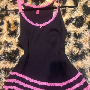 Betsey Johnson Black and Pink Lace Nightgown early 2000s y2k